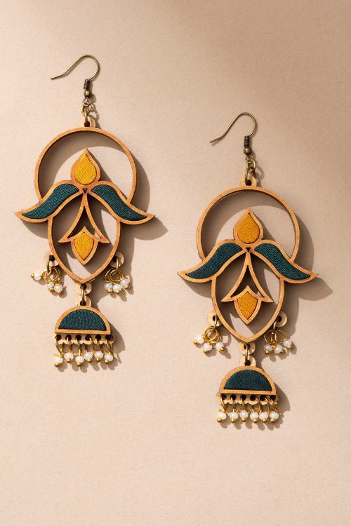 Whe Green Orange Festive Upcycled Fabric And Repurposed Wood Elaborate Danglers