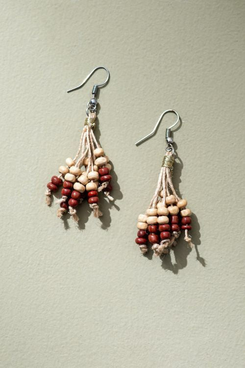 WHE Eco Chic Jute Wooden Beads Tassel Earrings