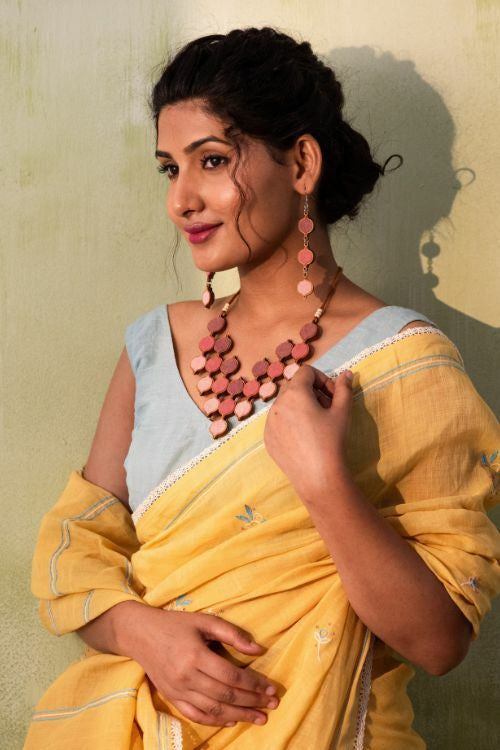 Whe Shades Of Pink Repurposed Fabric And Wood Danglers