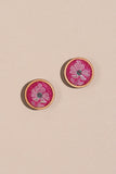 Whe Handmade Pink Pure Banaras Brocade Fabric & Repurposed Wood Stud Earrings