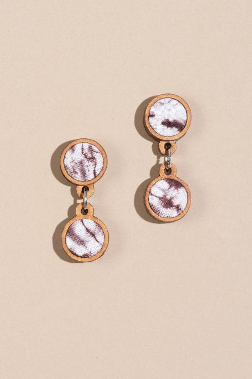 Whe Handcrafted Brown Tie And Dye Repurposed Wood And Fabric Earrings