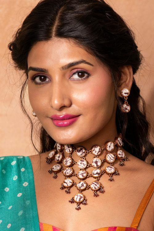 Whe Handcrafted Brown Tie And Dye Repurposed Wood And Fabric Earrings