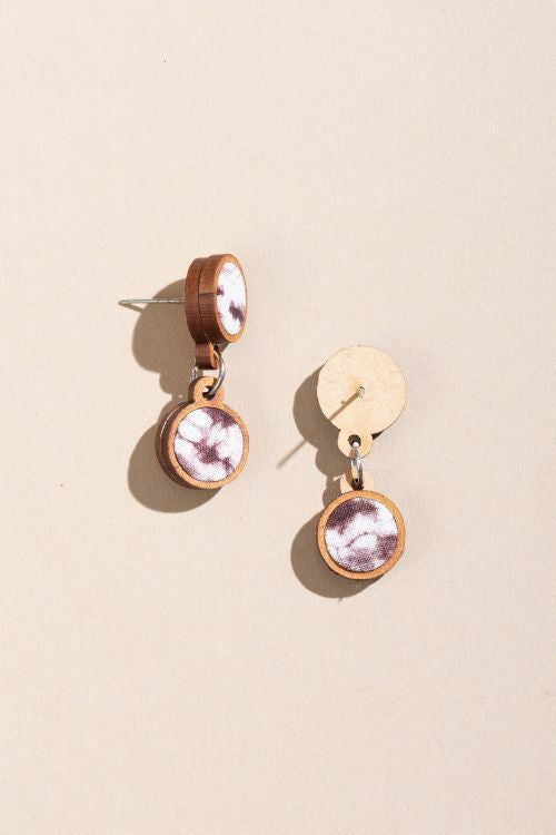 Whe Handcrafted Brown Tie And Dye Repurposed Wood And Fabric Earrings