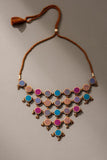 Whe Violet Multi Coloured Upcycled Fabric And Repurposed Wood Adjustable Statement Necklace