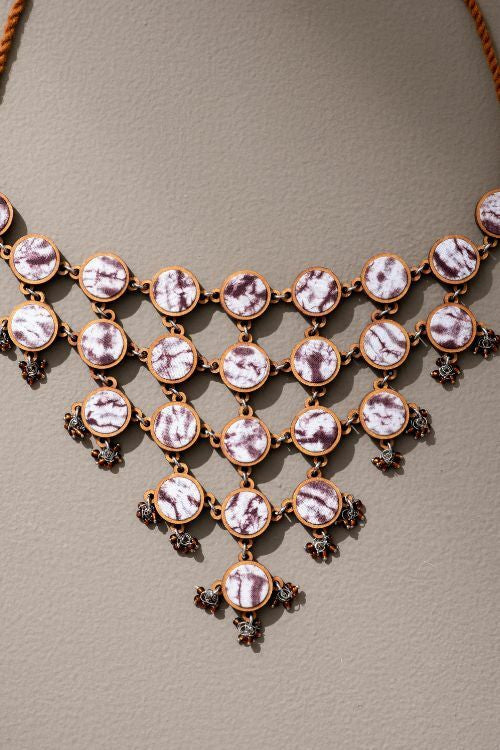 Whe Handcrafted Brown Tie And Dye Repurposed Wood And Fabric Choker Necklace