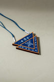 Whe Hand Painted Blue Upcycled Fabric And Repurposed Wood Triangular Necklace