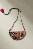 Whe Black Upcycled Ajrakh Fabric And Repurposed Wood Maze Necklace
