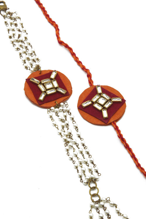 WHE Handmade Kundan Fabric Bhaiya Bhabhi Rakhi Combo