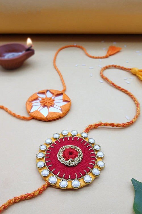WHE Set of 2 Handmade Kundan and Mirror Rakhi Combo
