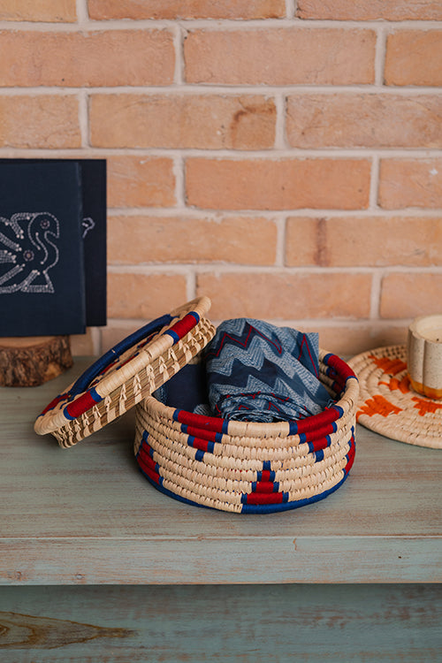 Kraftribe Grass Chapati Box/Storage Box(Red & Blue)