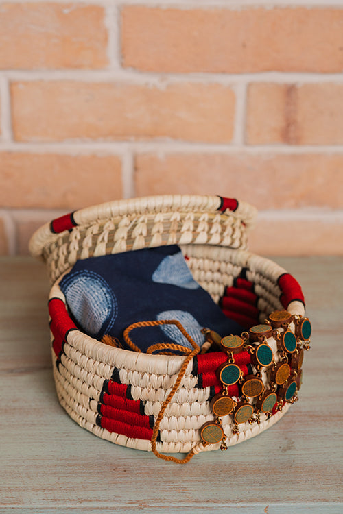 Kraftribe Grass Chapati Box/Storage Box(Red & Black)