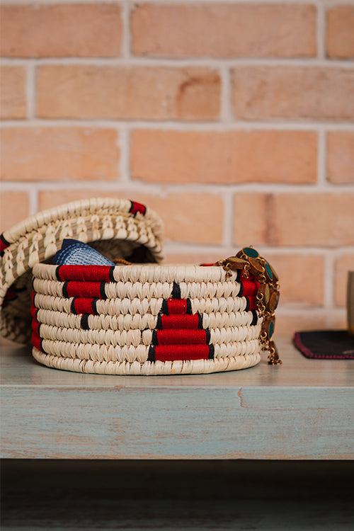 Kraftribe Grass Chapati Box/Storage Box(Red & Black)