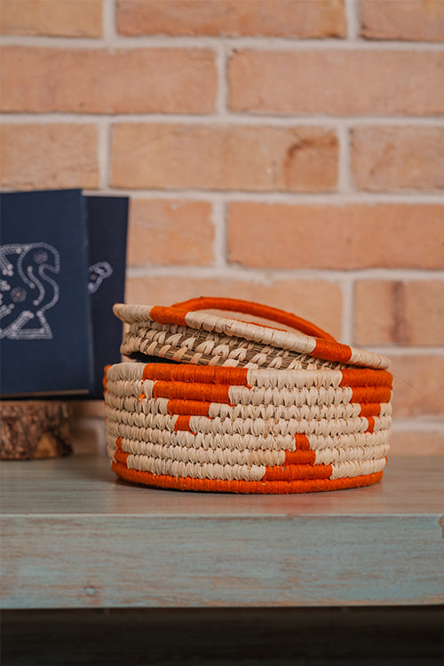 Kraftribe Grass Chapati Box/Storage Box(Orange)