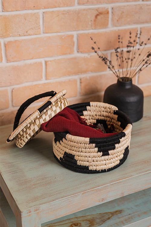 Kraftribe Grass Chapati Box/Storage Box(Black)