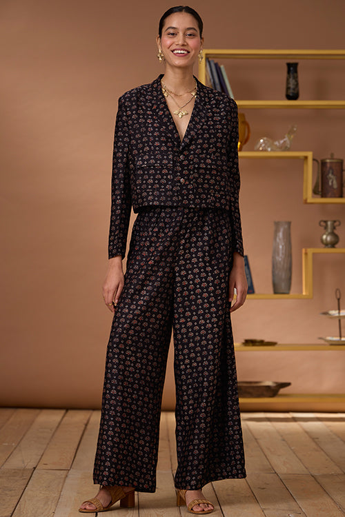 Okhai "Black Agate" Handblock Printed Chanderi Silk Ajrakh Blazer
