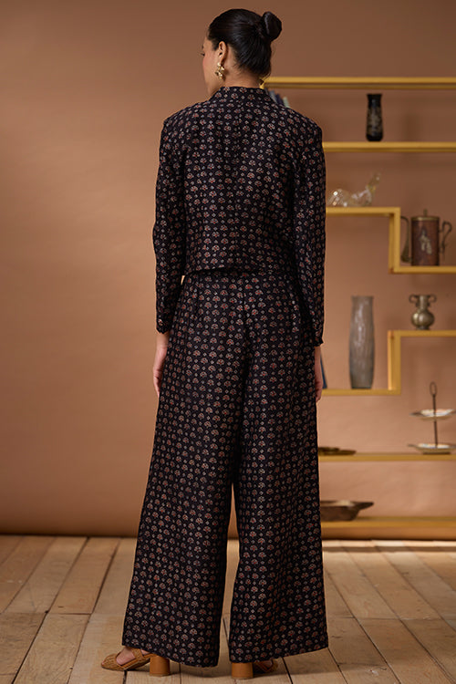 Okhai "Black Agate" Handblock Printed Chanderi Silk Ajrakh Blazer