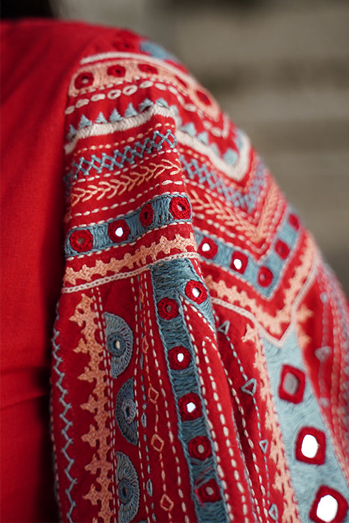 Okhai "Rangeelo" Hand-Embroidered Mirrorwork Pure Cotton Wrap Blouse