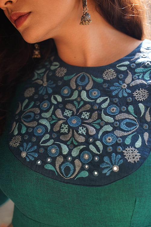 Okhai "Topaz" Hand-Embroidery and Mirrorwork Sea Green Pure Cotton Blouse