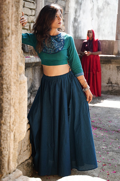 Okhai "Topaz" Hand-Embroidery and Mirrorwork Sea Green Pure Cotton Blouse