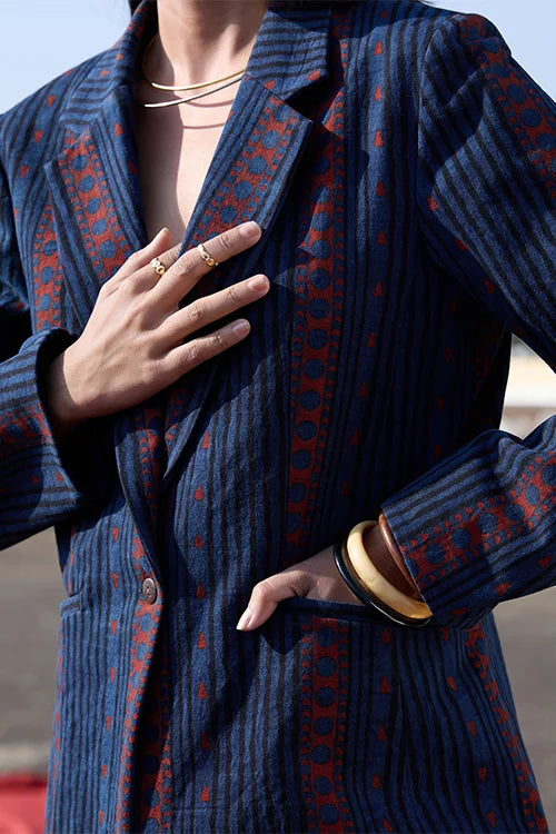 Okhai "Stripes" Cotton Twill Ajrakh Blazer