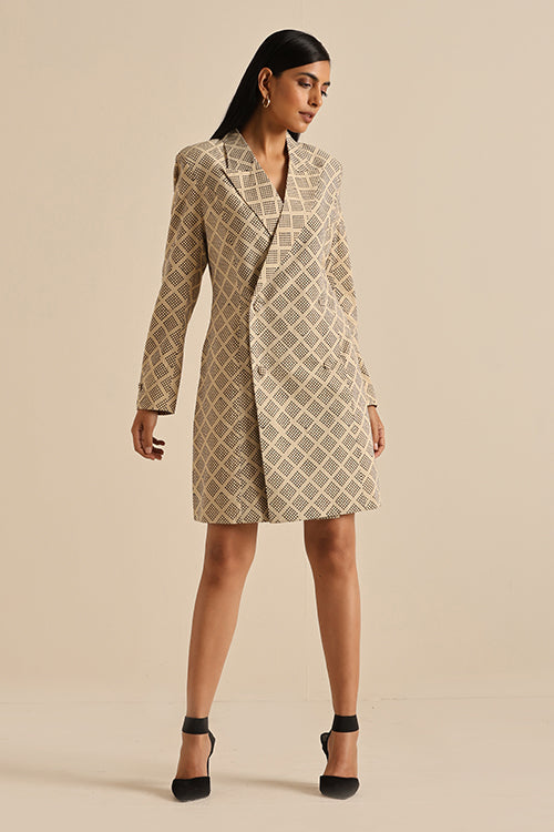 Okhai 'Compassionate' Pure Cotton Hand Block Printed Blazer Dress