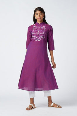 Okhai 'Prize' Embroidered Purple Cotton Dress | Rescue