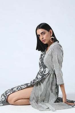 Okhai 'Chanchal' Hand Block Cotton Mirror Work Wrap Dress | Relove