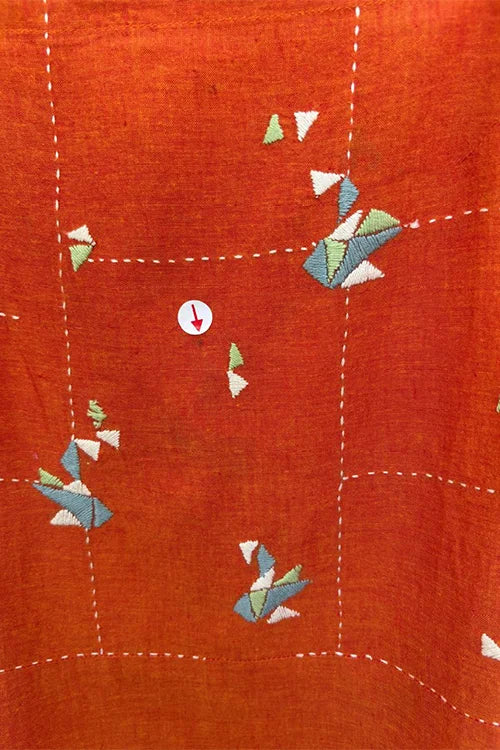 Okhai 'Hummingbird' Cotton Handloom Hand Embroidered Sleeveless Dress | Rescue