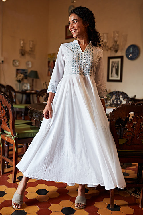 Okhai 'Ariya' Hand Embroidered Mirror Work Pure Cotton Dress | Rescue