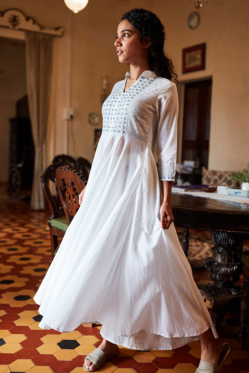 Okhai 'Ariya' Hand Embroidered Mirror Work Pure Cotton Dress | Rescue