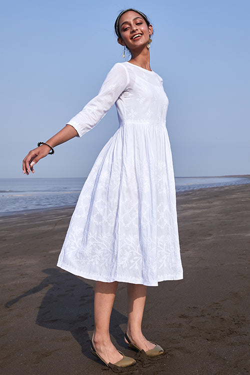 Okhai 'Shanza' Pure Cotton Chikankari Embroidered Dress | Rescue