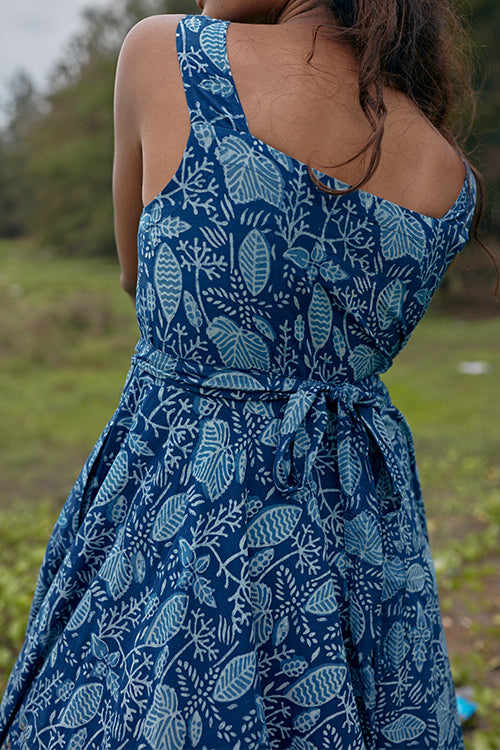 Okhai 'Meadow Magic' Pure Cotton Indigo Sleeveless Dress | Rescue
