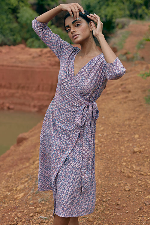 Okhai 'Adapt' Naturally Dyed Pure Cotton Wrap Dress| Rescue
