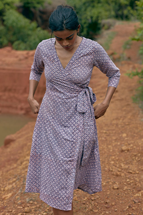 Okhai 'Adapt' Naturally Dyed Pure Cotton Wrap Dress| Rescue