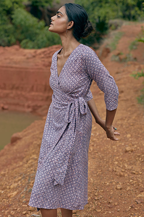 Okhai 'Adapt' Naturally Dyed Pure Cotton Wrap Dress| Rescue