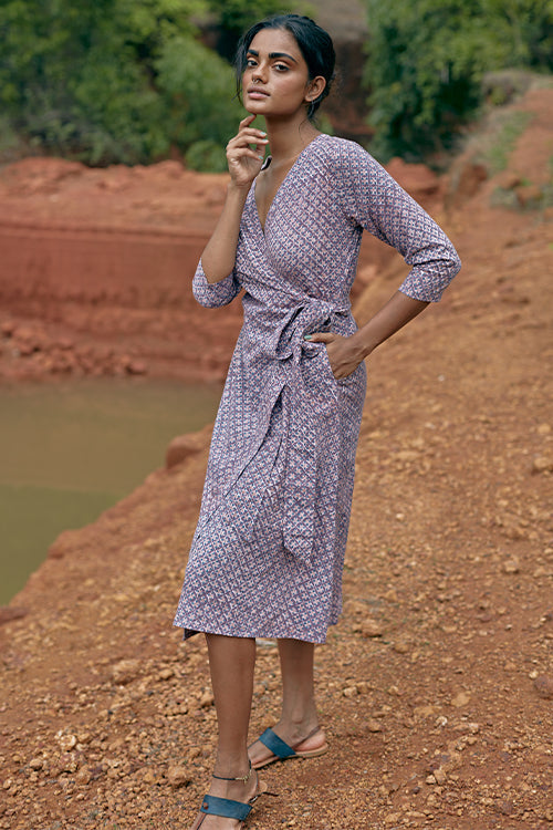 Okhai 'Adapt' Naturally Dyed Pure Cotton Wrap Dress| Rescue