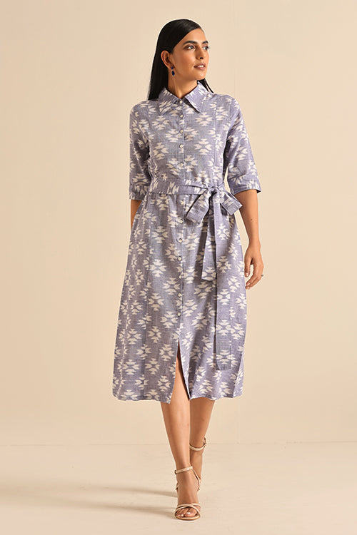 Empathetic Cream Pure Cotton Ikat Dress For Women Online