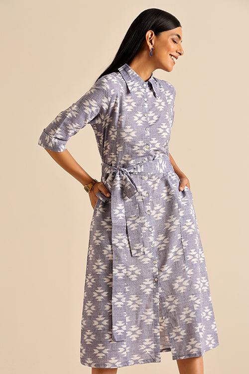 Empathetic Cream Pure Cotton Ikat Dress For Women Online