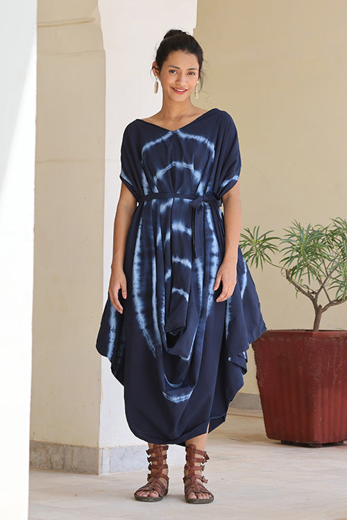 Okhai 'Stipple' Hand Embroidered Tie Dye Hand Block Printed Pure Cotton Dress