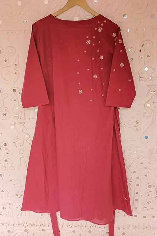 Okhai 'Glittered Sky' Pure Cotton Hand Embroidered Mirror Work Wrap Dress| Rescue