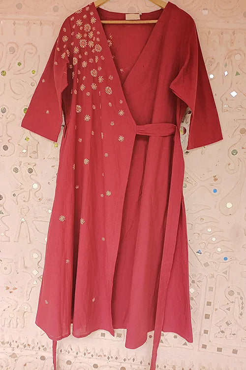 Okhai 'Glittered Sky' Pure Cotton Hand Embroidered Mirror Work Wrap Dress| Rescue