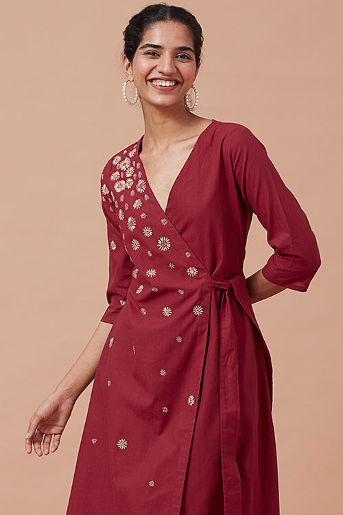 Okhai 'Glittered Sky' Pure Cotton Hand Embroidered Mirror Work Wrap Dress| Rescue