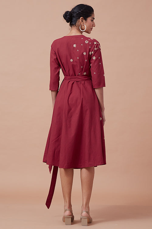 Okhai 'Glittered Sky' Pure Cotton Hand Embroidered Mirror Work Wrap Dress| Rescue