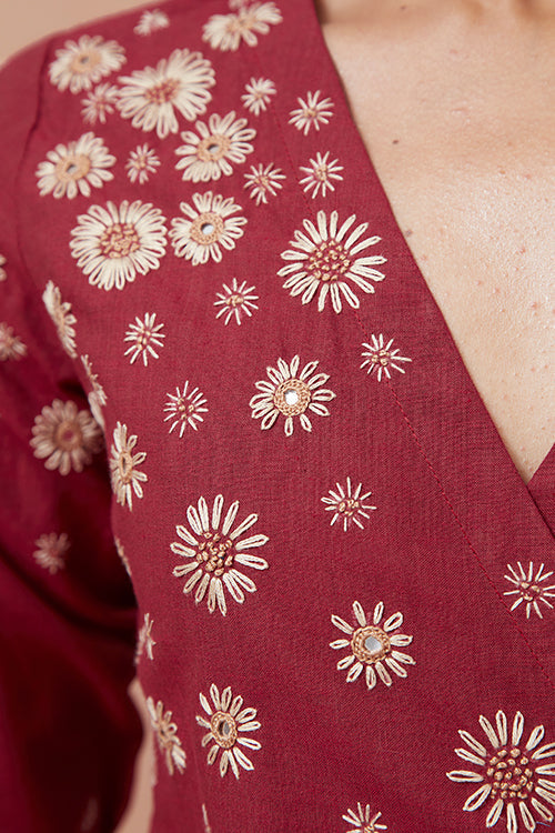 Okhai 'Glittered Sky' Pure Cotton Hand Embroidered Mirror Work Wrap Dress| Rescue