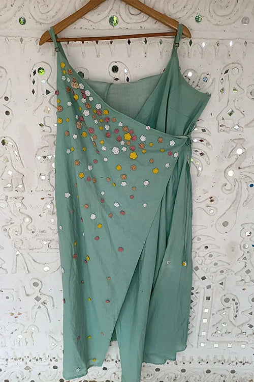 Okhai 'Butterfly' Hand Embroidered Cotton Wrap Dress| Rescue