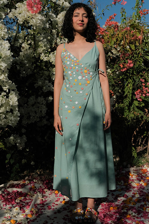 Okhai 'Butterfly' Hand Embroidered Cotton Wrap Dress| Rescue