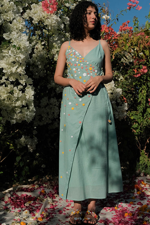 Okhai 'Butterfly' Hand Embroidered Cotton Wrap Dress| Rescue