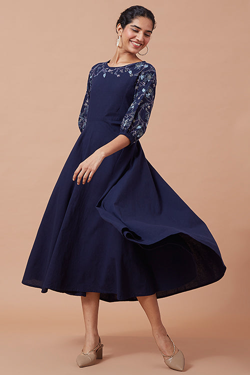 Joyous Hand Embroidered Mirror Work Pure Cotton Summer Dress For Women Online