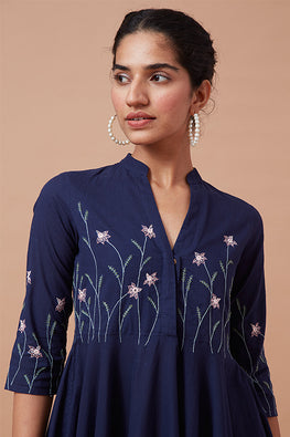 Blooming Garden Hand Embroidered Mirror Work Pure Cotton Summer Dress For Women Online