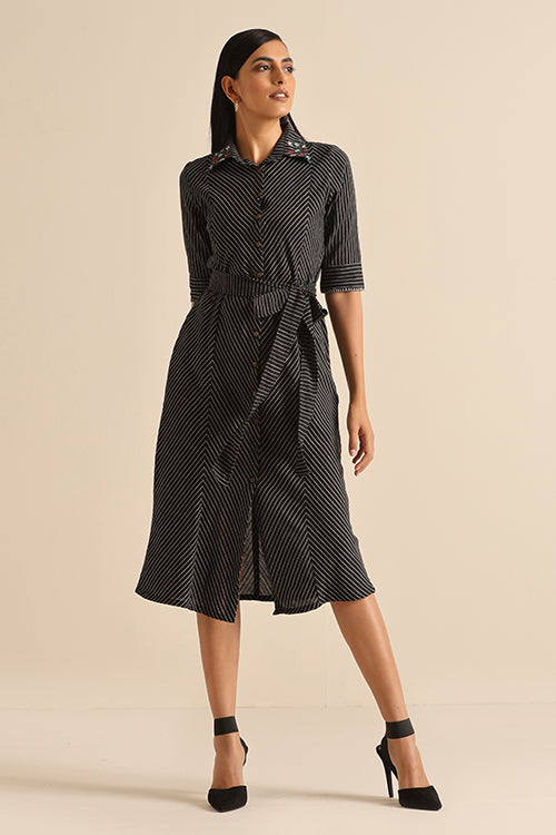 Confident Black Pure Cotton Handwoven Hand Embroidered Dress For Women